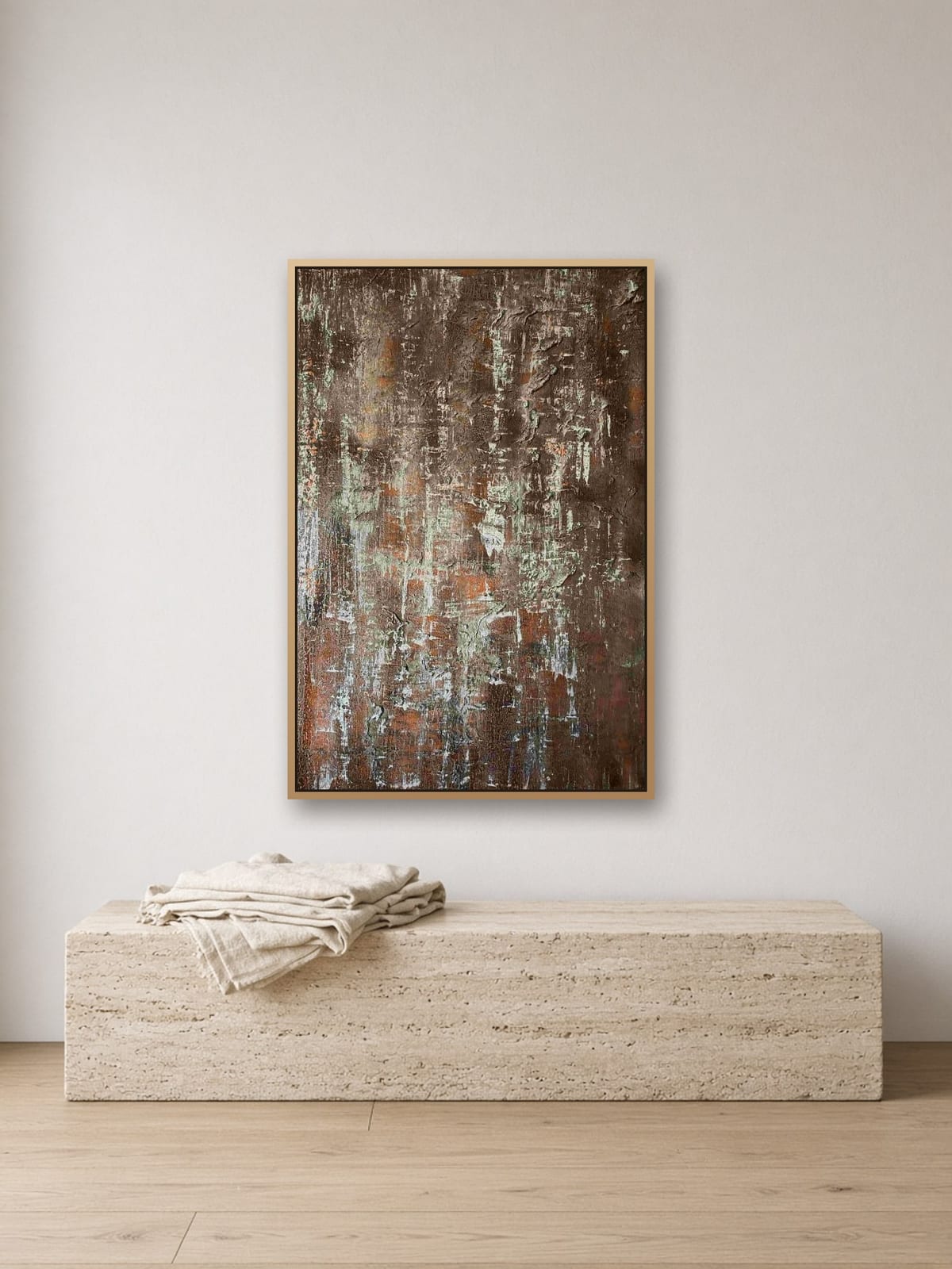 Beneath the Years op schaal aan een muur, 120 × 80 × 2 cm