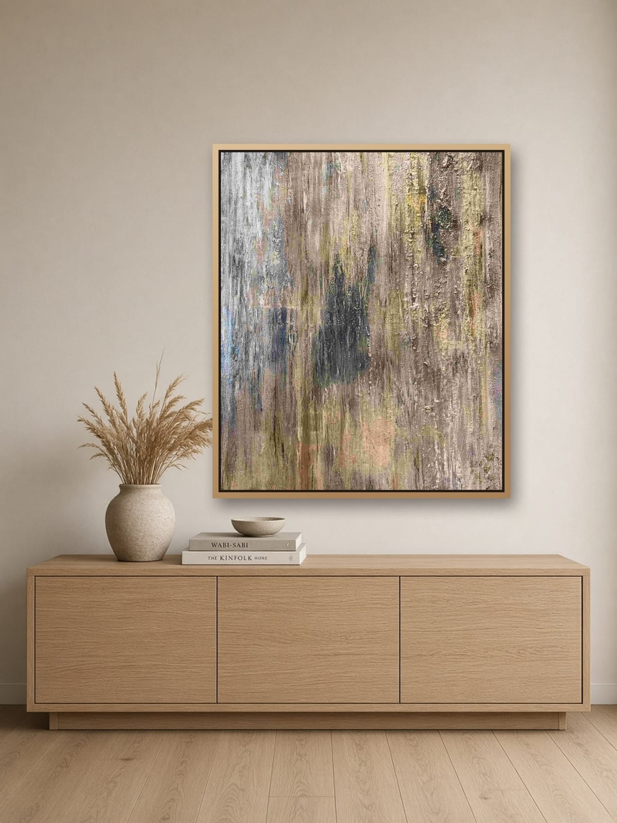 Echoes of Time op schaal aan een muur, 120 × 100 × 2 cm