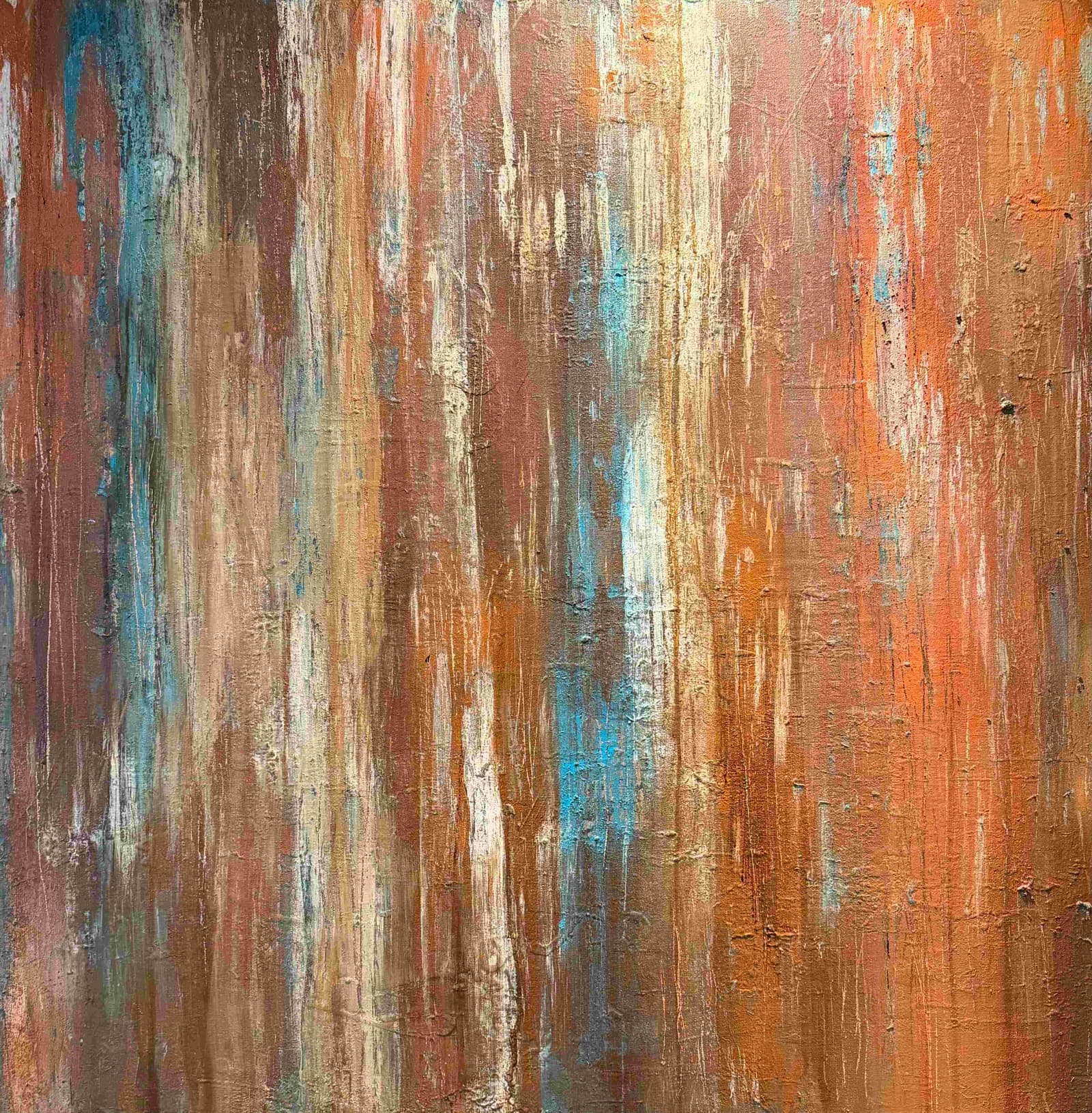 Weathered Light — Mixed media op doek, 90 × 90 × 2 cm
