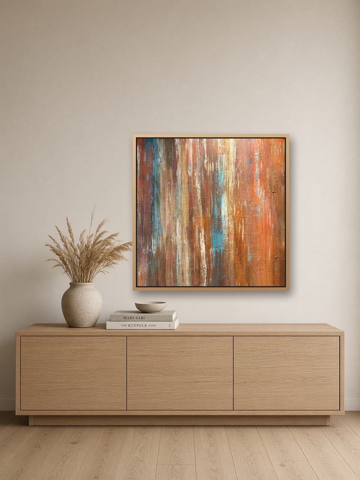 Weathered Light shown to scale on a wall, 90 × 90 × 2 cm